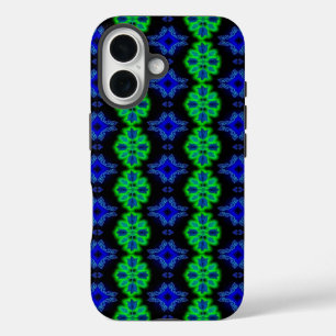 Funda iPhone 16 Tulips Artdeco de estilo retro azul negro verde