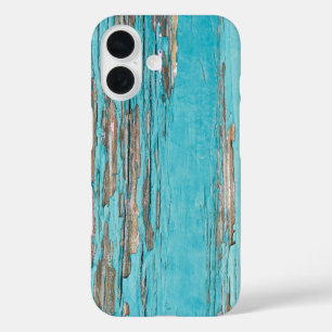 Funda iPhone 16 turquesa shabby chic madera