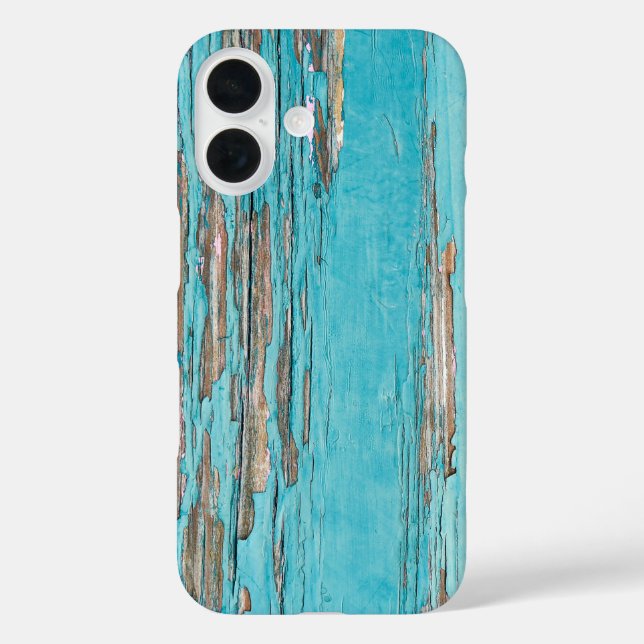 Funda iPhone 16 turquesa shabby chic madera (Reverso )