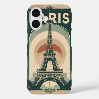 Funda iPhone 16 Un afiche de viaje de estilo retro de París