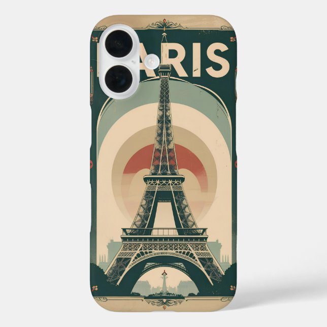 Funda iPhone 16 Un afiche de viaje de estilo retro de París (Reverso )