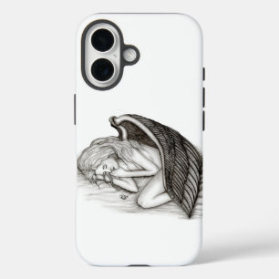 Funda iPhone 16 Un ángel dormido, negro y blanco