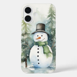 Funda iPhone 16 Un animado muñeco de nieve parado en una ruina de