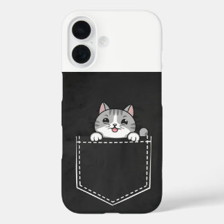 Funda iPhone 16 Un gato lindo en el diseño de bolsillo para el tel