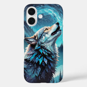 Funda iPhone 16 Un lobo bajo la cubierta lunar