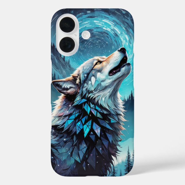 Funda iPhone 16 Un lobo bajo la cubierta lunar (Reverso )