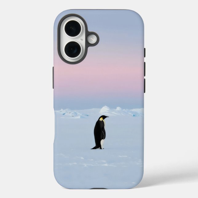 Funda iPhone 16 Un pingüino sobre hielo prístino (Reverso )