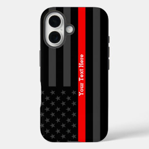 Funda iPhone 16 Una delgada línea roja en una bandera de EE. UU. p