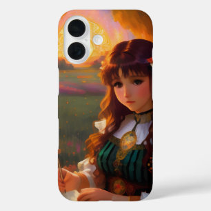 Funda iPhone 16 Una mujer con un estilo de anime triste al sol en