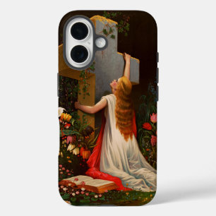 Funda iPhone 16 Una mujer con una cruz está rezando
