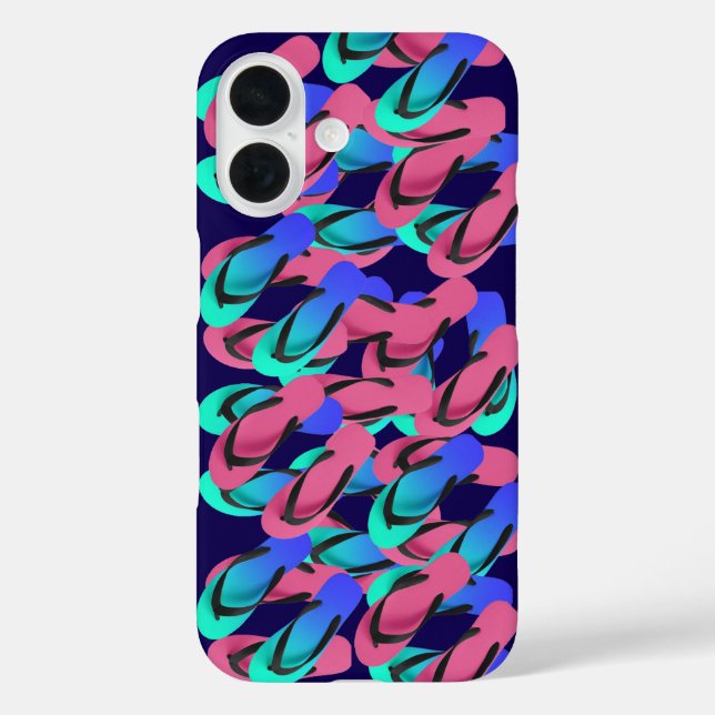 Funda iPhone 16 Una Pila De Flip Flops Fun Blue (Reverso )