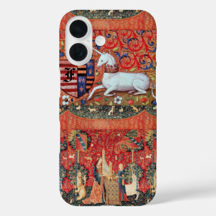 FUNDA iPhone 16 UNICORN ,FLORES MEDIEVALES DE FANTASÍA,MONOGRAMA F