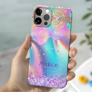 Funda iPhone 16 Unicornio holográfico chic con monograma goteante
