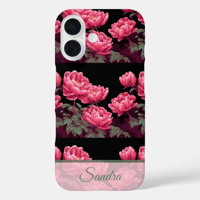 Funda iPhone 16 Unique Birthday Party Peony Name (Reverso )