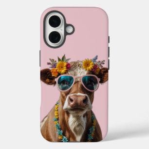 Funda iPhone 16 Vaca Alegre Con Gafas De Sol