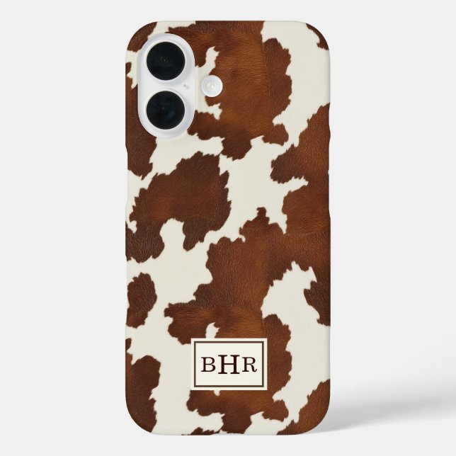 Funda iPhone 16 Vaca Cuero Marrón Monogramado (Reverso )