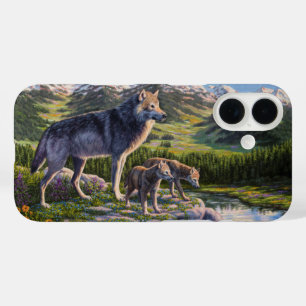 Funda iPhone 16 Valle del Río de las Montañas Madre Lobo y Pups