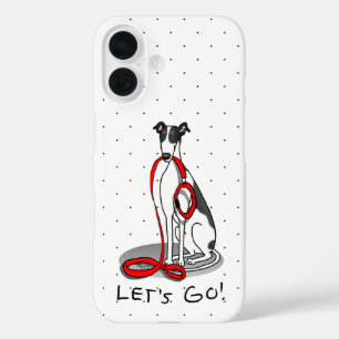 Funda iPhone 16 ¡Vamos! (paseo) Perro Greyhound (blanco negro) Gra