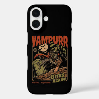 Funda iPhone 16 ¡Vampurr Muerde de Nuevo! Gato Divertido Halloween
