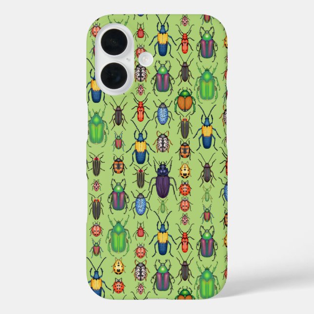 Funda iPhone 16 variedad de escarabajos en verde (Reverso )