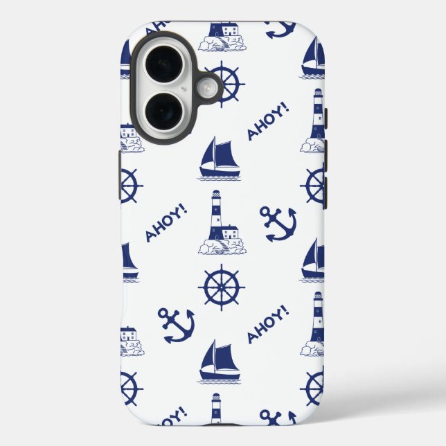Funda iPhone 16 Vela Patrón ilustrativo Marina Azul+Blanco (Reverso )