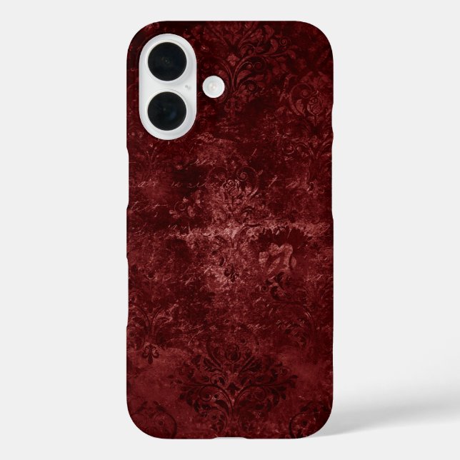 Funda iPhone 16 Velvety Henna Damask | Grunge con angustia roja (Reverso )