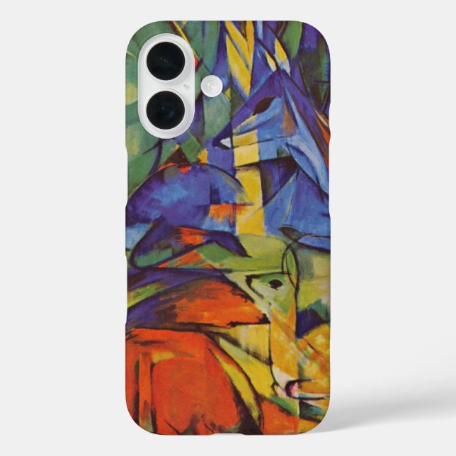 Funda iPhone 16 Venado en el bosque II por Franz Marc, Arte Vintag (Reverso )