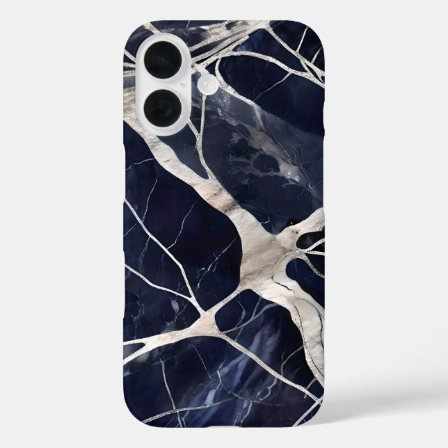 Funda iPhone 16 venas de medianoche - Resumen del patrón de mármol (Reverso )
