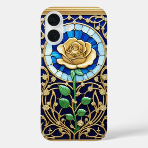 Funda iPhone 16 Ventana de vidrio emplomado elegante con rosa dora
