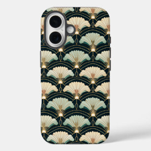 Funda iPhone 16 Ventilador de inspiración japonesa con acento dora