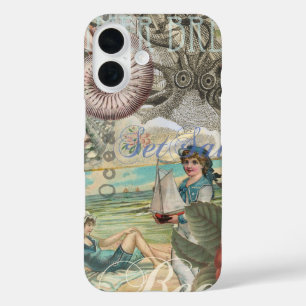 Funda iPhone 16 verano playa vintage pulpo antiguo velero