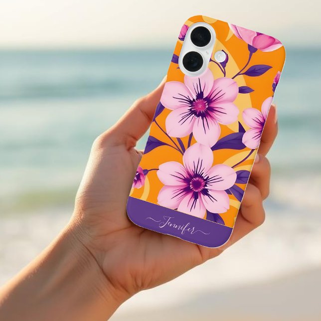 Funda iPhone 16 Verano vibrante Floral-Dopamina estilo (Vibrant Summer Floral-Dopamine Style-Personalize iPhone Case)