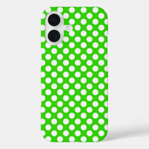 Funda iPhone 16 Verde neón con puntos de polka blanco