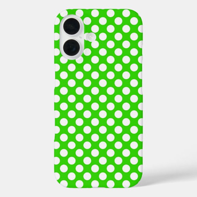 Funda iPhone 16 Verde neón con puntos de polka blanco (Reverso )