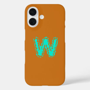 Funda iPhone 16 Verde tóxico de monograma espeluznante sobre Naran