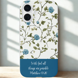 Funda iPhone 16 Verso Bíblico Floral Azul