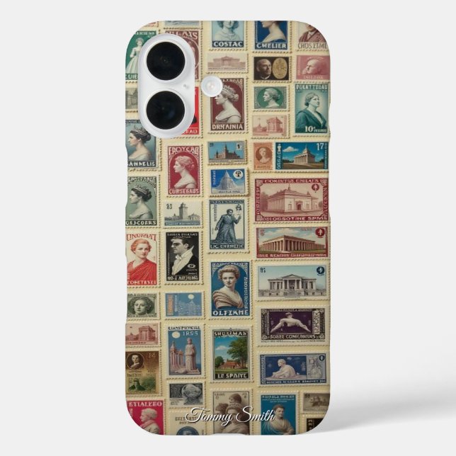 Funda iPhone 16 Viajes globales de sellos de época (Reverso )
