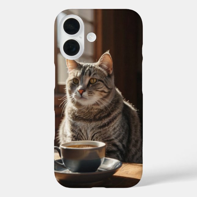 Funda iPhone 16 Vibes de gato y café (Reverso )