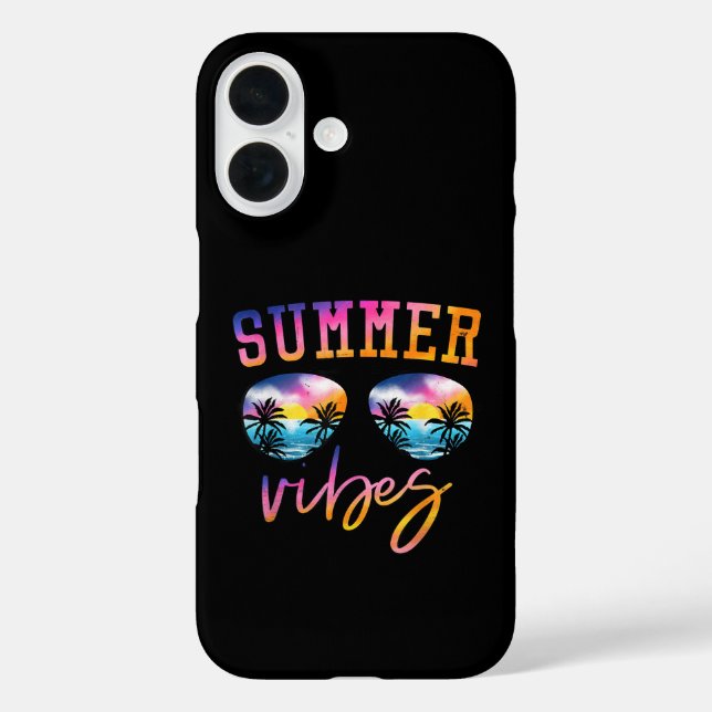 Funda iPhone 16 Vibes de verano gafas de sol con una playa diverti (Reverso )