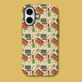 Funda iPhone 16 Vibes retro - Patrón de cintas de cassette de los