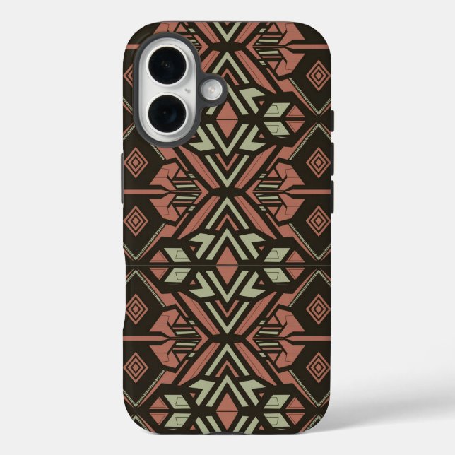 Funda iPhone 16 Vibes tribales - Patrón geométrico azteca terrestr (Reverso )