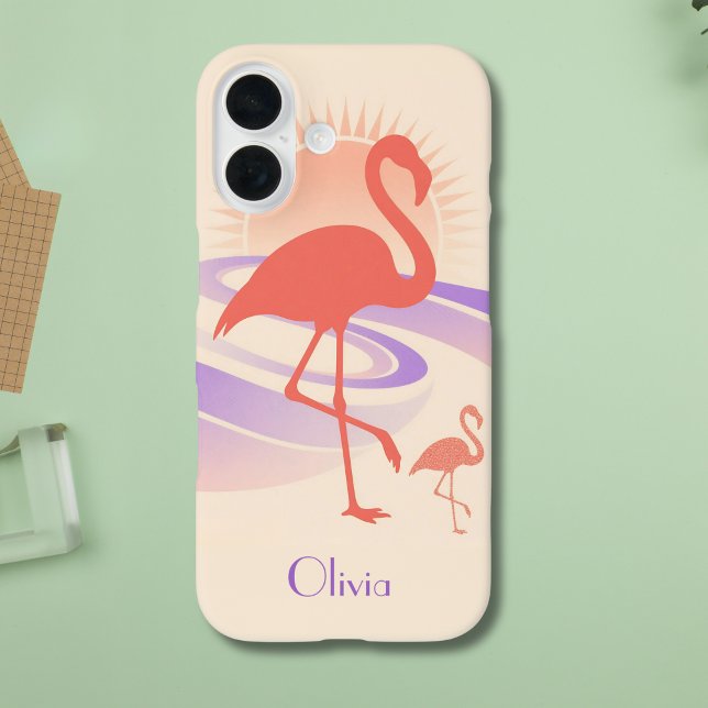 Funda iPhone 16 Vibraciones Retro de Flamenco de los 80 – Atardece (Subido por el creador)