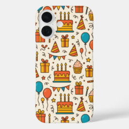Funda iPhone 16 Vibrant Birthday Party Seamless Pattern