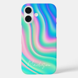 Funda iPhone 16 Vibrant Iridescent Wave Flow