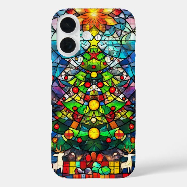 Funda iPhone 16 Vibrante Árbol de Navidad de Vidrio Manchado (Reverso )