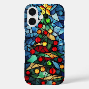 Funda iPhone 16 Vibrante Árbol de Navidad de Vidrio Manchado