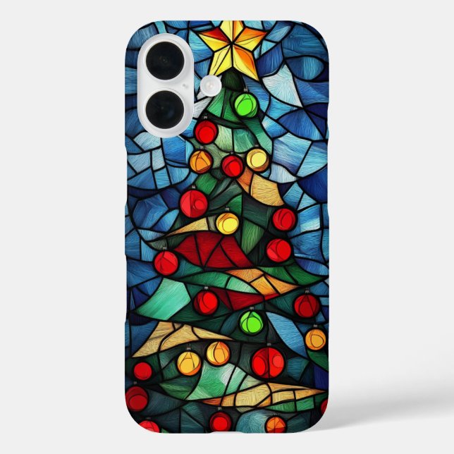 Funda iPhone 16 Vibrante Árbol de Navidad de Vidrio Manchado (Reverso )