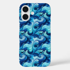 Funda iPhone 16 Vibrante patrón asiático floral azul