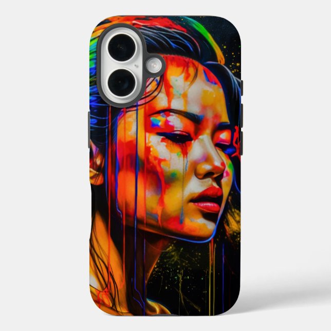 Funda iPhone 16 Vibrante retrato neón - Resumen de arte expresioni (Reverso )