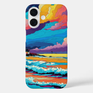 Funda iPhone 16 Vibrante Sunset Beach Waves Diseño Artístico